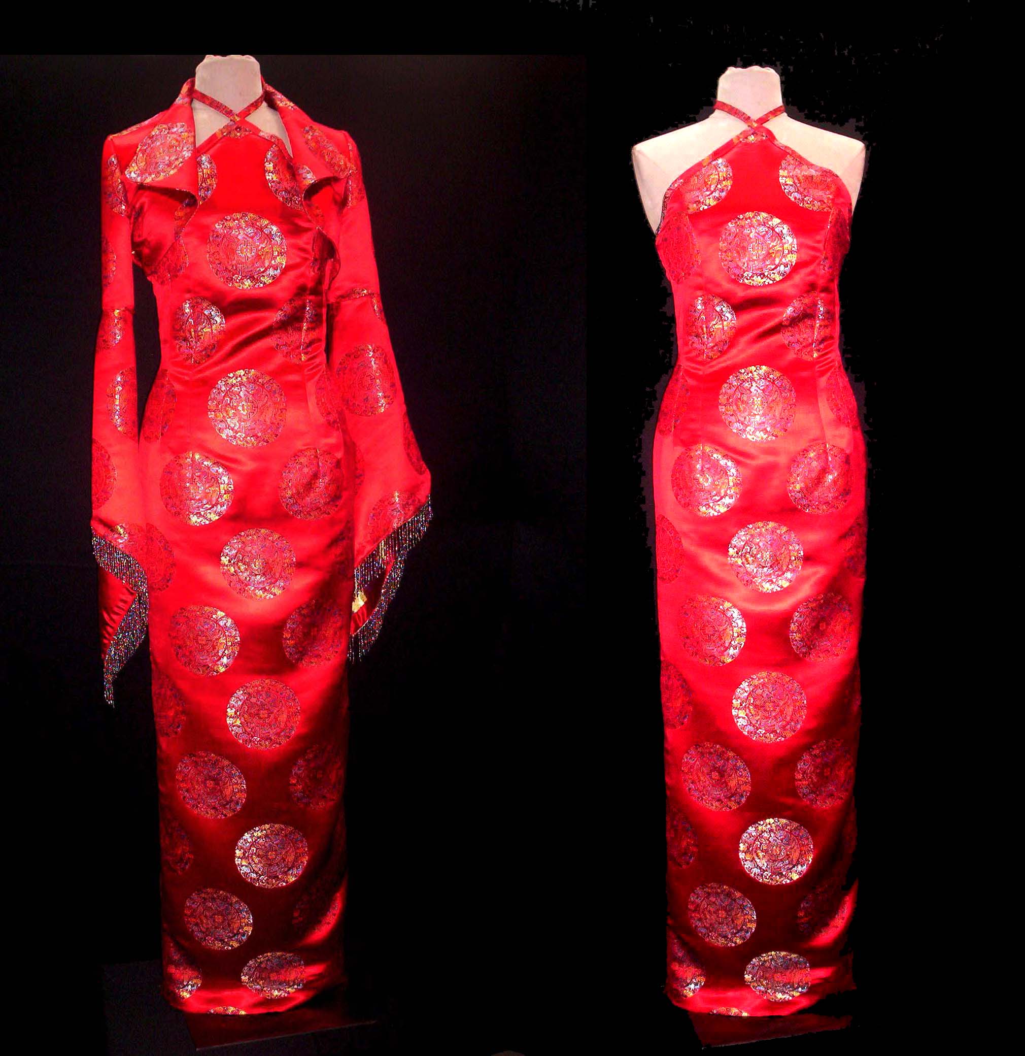 'Geisha Girl' Satin Jacquard Gown & Jacket Set